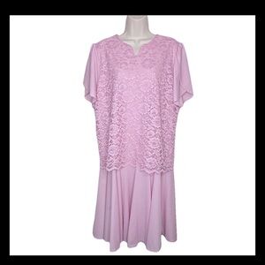 Vintage Lady Blair Women’s Lace Dress Pleated Skirt XL Soft Pink Short Sleeves